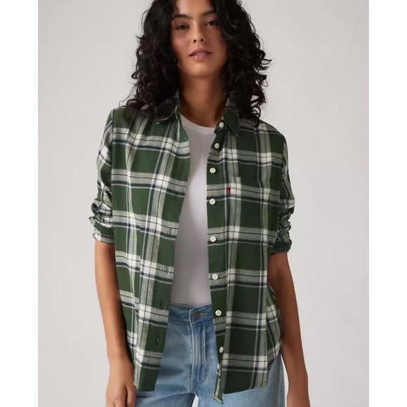 Levi's Tops - Levi's Relaxed Fit Harriet Plaid Flannel Shirt Green Large New With Tags